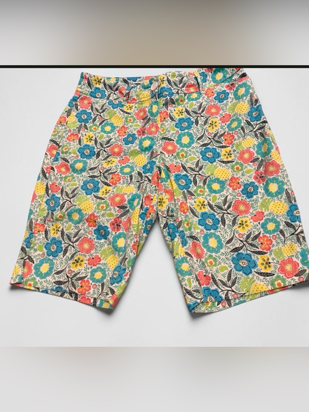 Talbots Floral Bermuda Shorts in Blue, Yellow, Coral, Green